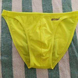 VINTAGE "ATSUI" SWIM BRIEF, < 1" SIDES, YELLOW, SIZE "M" (*) (~32") (Pre-Owned)